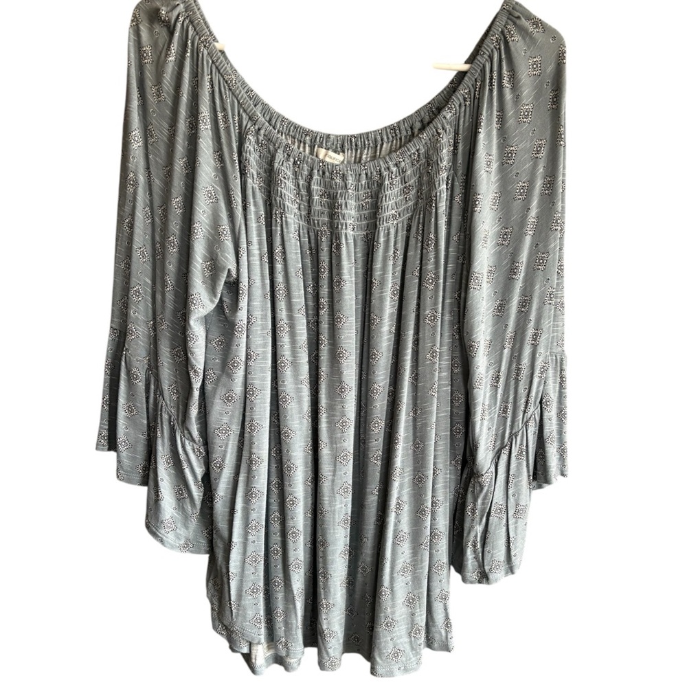 Maurices Blue/gray Patterned Off Shoulder Women's Top